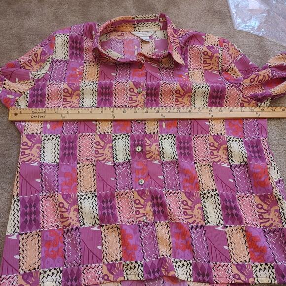 Allison Daley Size 16P Petite Button Up Purple Square Quarter Sleeve Retro - Picture 9 of 10